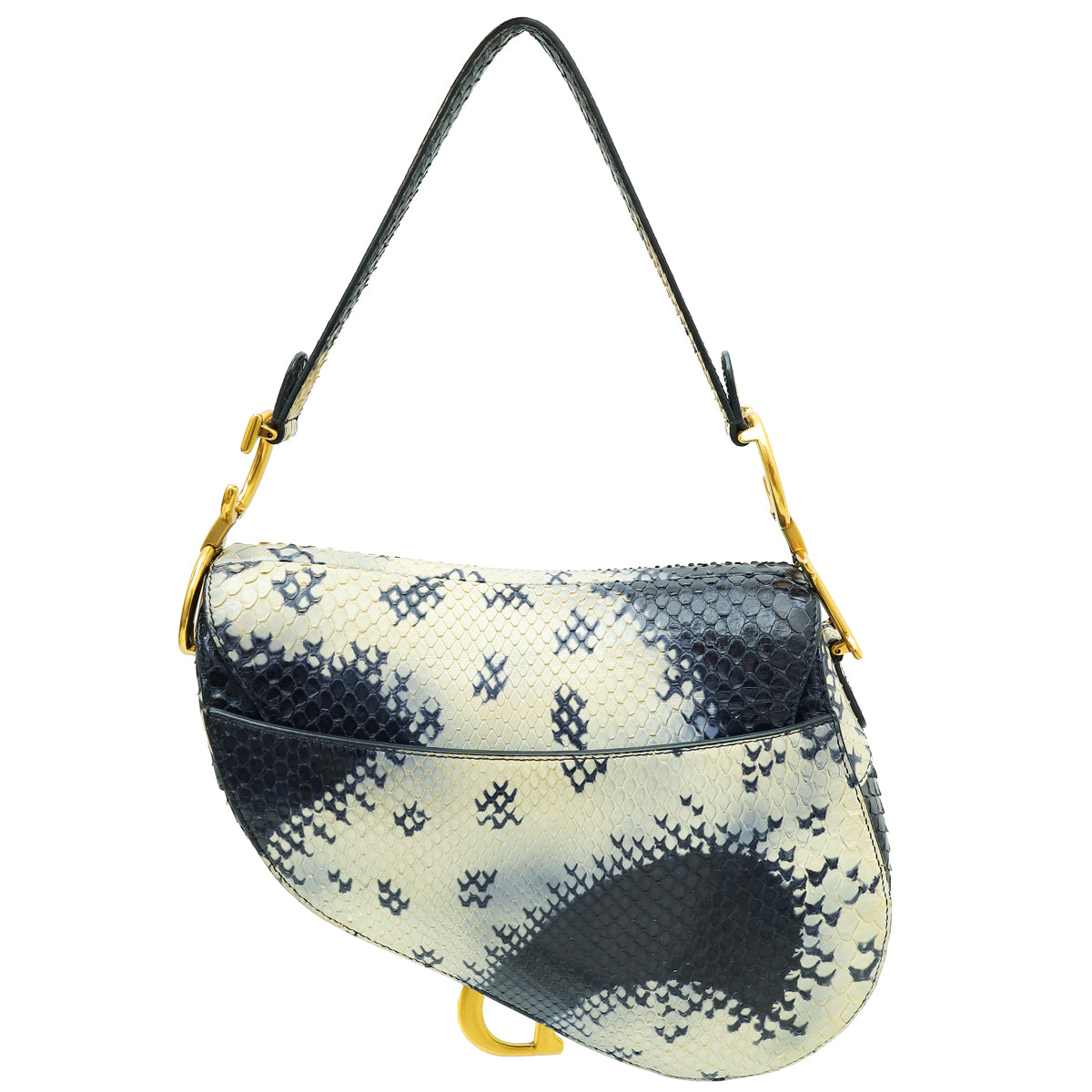 Christian Dior Navy Blue Python Saddle Medium Bag