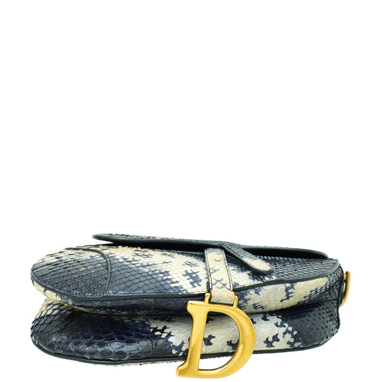 Christian Dior Navy Blue Python Saddle Medium Bag