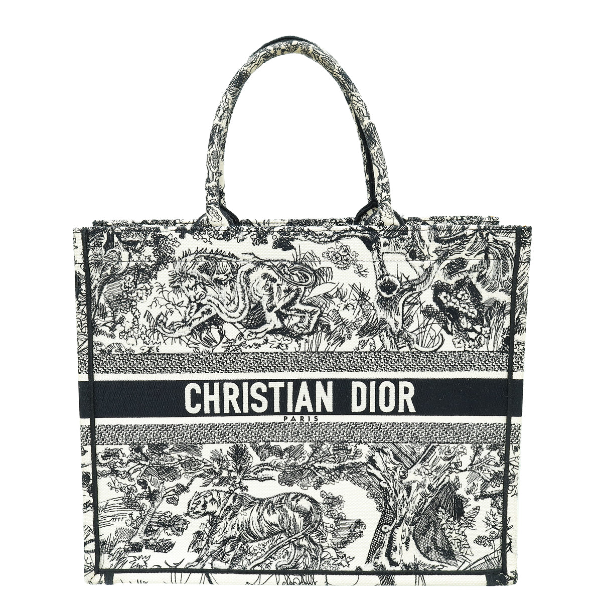 Christian Dior Toile De Jouy Embroidery Book Tote Large Bag