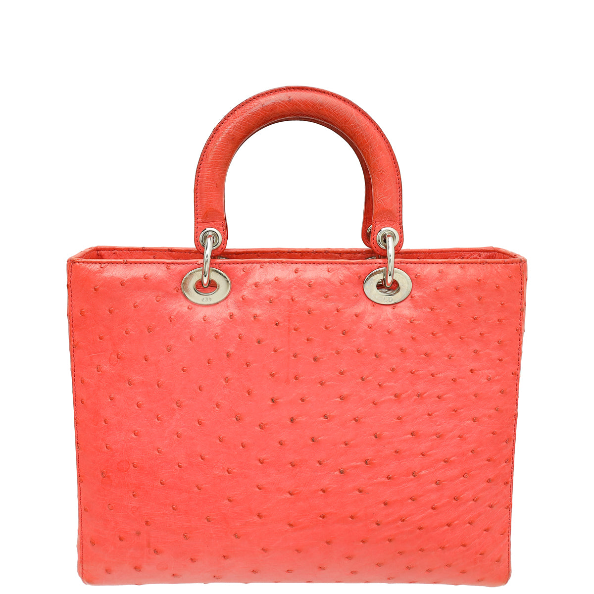 Christian Dior Coral Ostrich Lady Dior Large Bag-Christian Dior-THE CLOSET