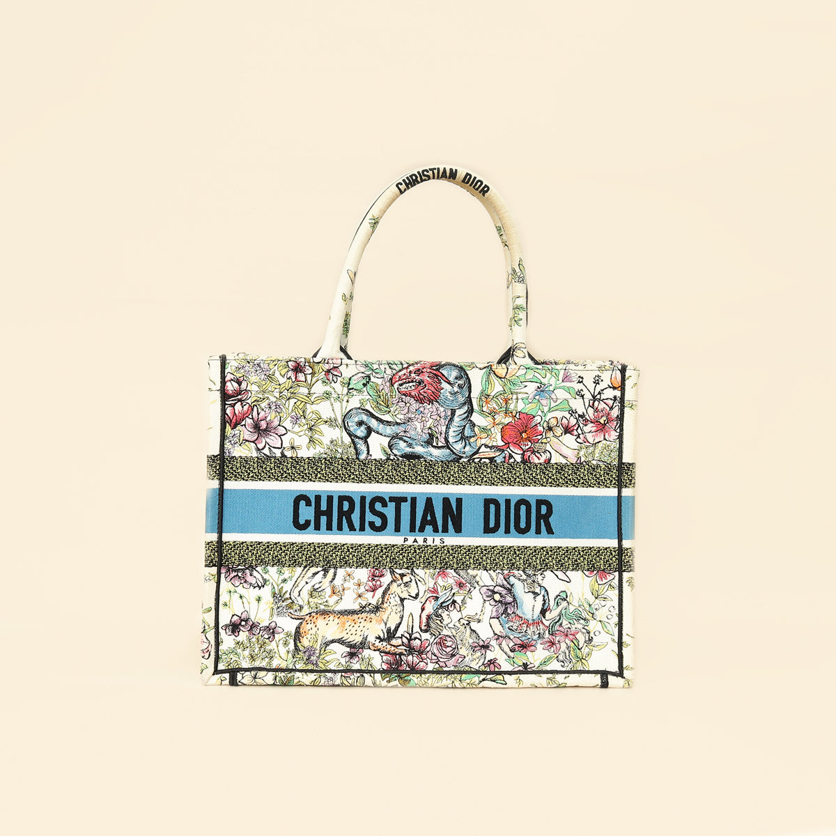 Christian Dior White Multicolor D-Constellation Embroidery Book Medium Tote Bag-Christian Dior-THE CLOSET