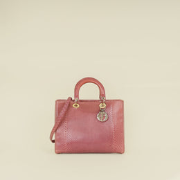 Christian Dior Mauve Pink Snakeskin Lady Dior Large Bag