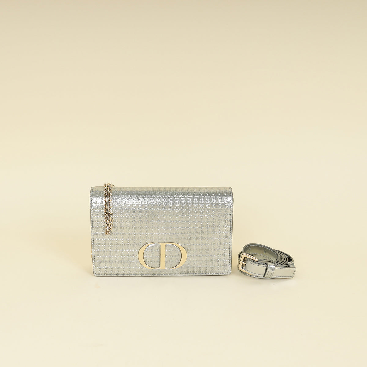 Christian Dior Silver 30 Montaigne Microcannge 2 Way Chain Pouch-Christian Dior-THE CLOSET