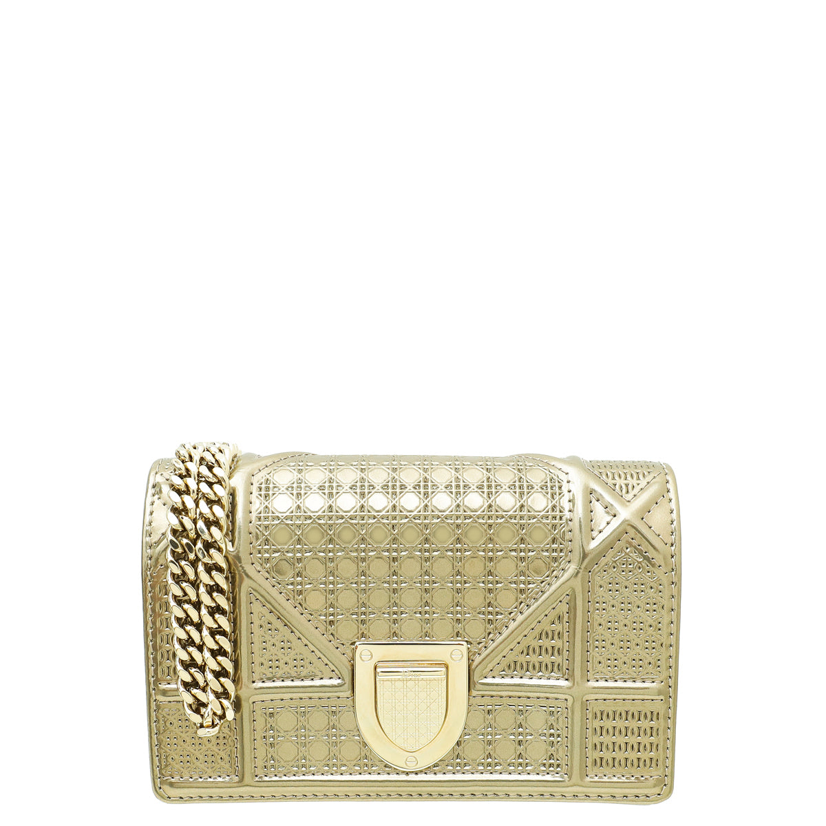 Christian Dior Metallic Gold Micro-Cannage Baby Diorama Flap Bag-Christian Dior-THE CLOSET