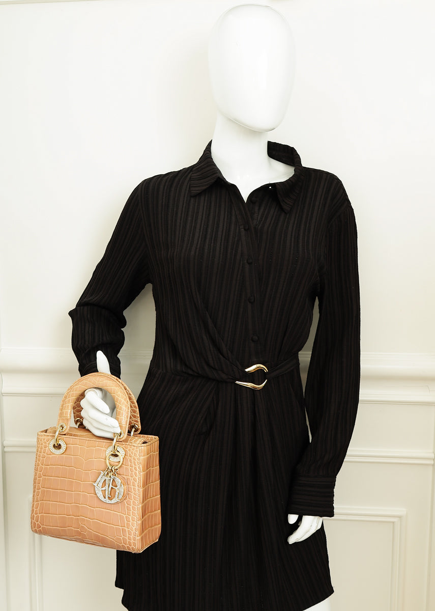 Christian Dior Blush Nude Alligator w/ Crystal Lady Dior Small Bag-Christian Dior-THE CLOSET