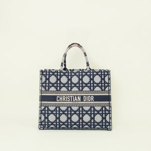 Christian Dior Bicolor Cannage Embroidered Book Tote Large Bag