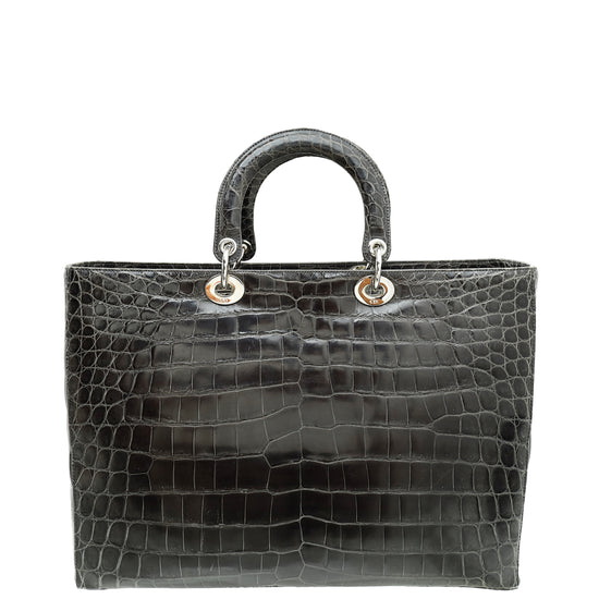 Christian Dior Dark Grey Crocodile Haute Maroquinerie Lady Dior XL Bag