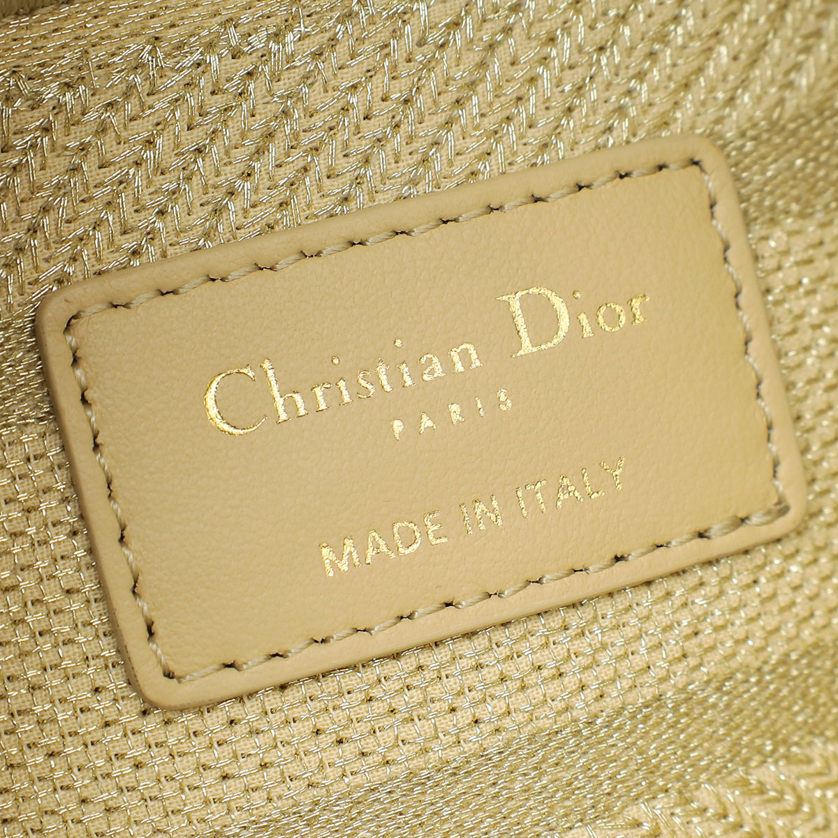 Christian Dior Gold Lady D-Lite Lace Embroidery With Macramé Effect Medium Bag