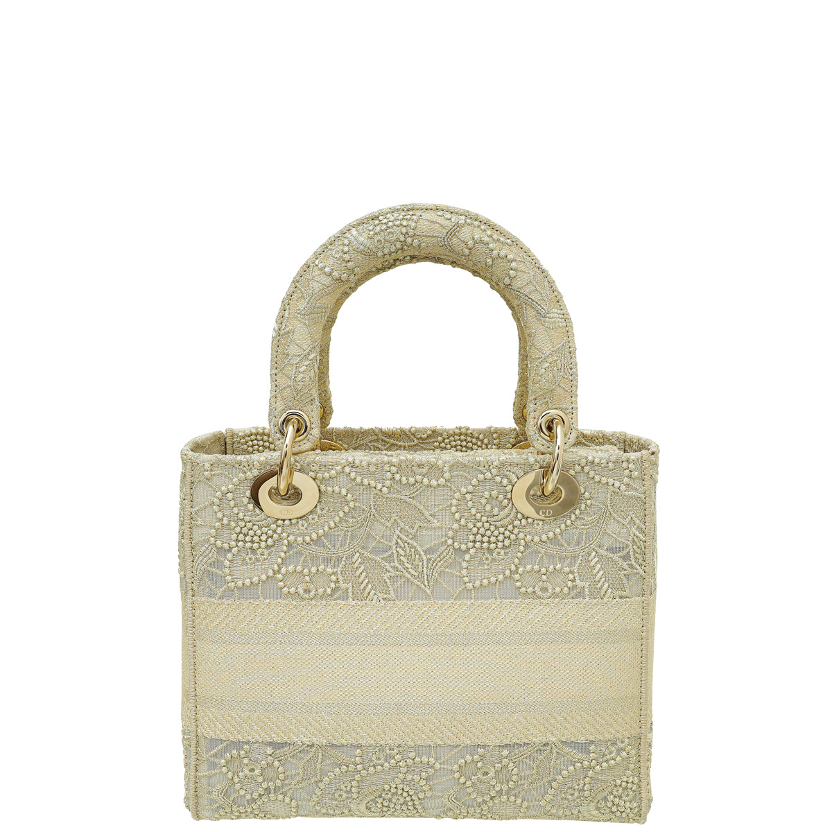 Christian Dior Gold Lady D-Lite Lace Embroidery With Macramé Effect Medium Bag-Christian Dior-THE CLOSET