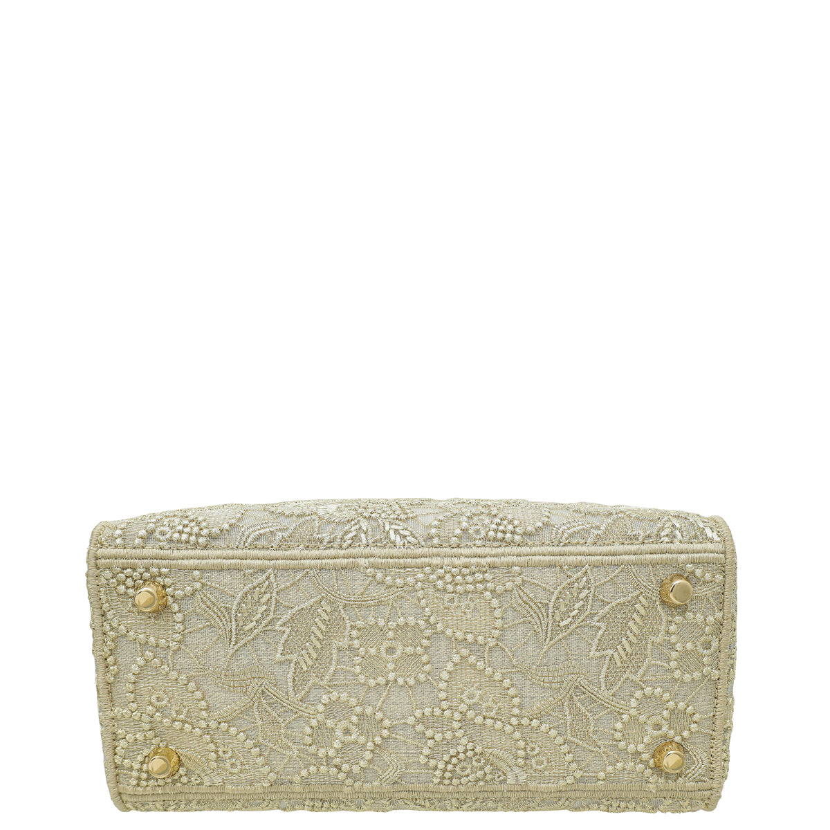 Christian Dior Gold Lady D-Lite Lace Embroidery With Macramé Effect Medium Bag