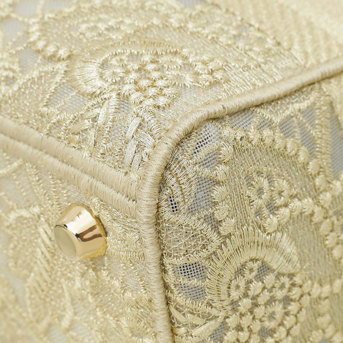 Christian Dior Gold Lady D-Lite Lace Embroidery With Macramé Effect Medium Bag