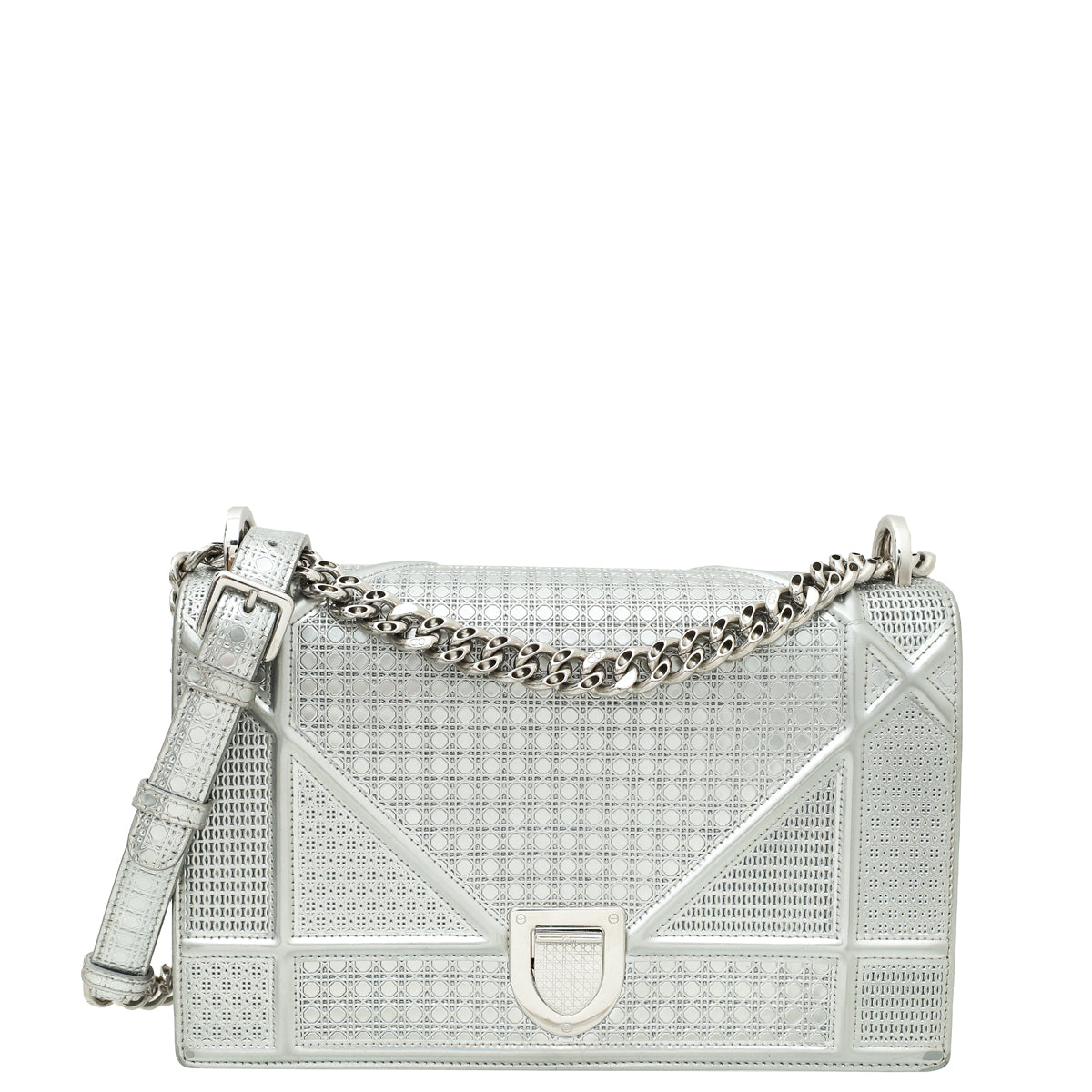 Christian Dior Silver Diorama Micro Cannage Medium Bag