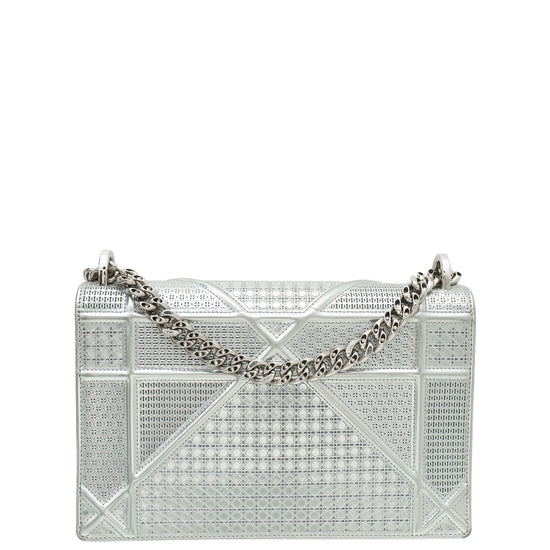 Christian Dior Silver Diorama Micro Cannage Medium Bag