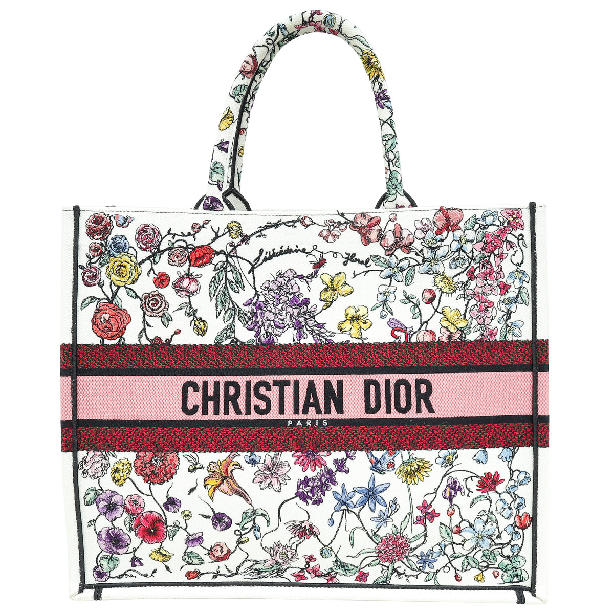 Christian Dior White Multicolor Florilegio Embroidered Book Tote Large Bag-Christian Dior-THE CLOSET