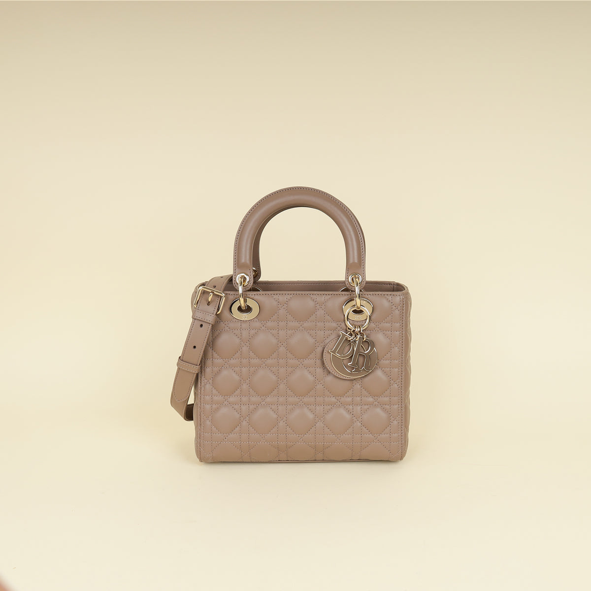 Christian Dior Taupe Gray Cannage Lady Dior Medium Bag-Christian Dior-THE CLOSET