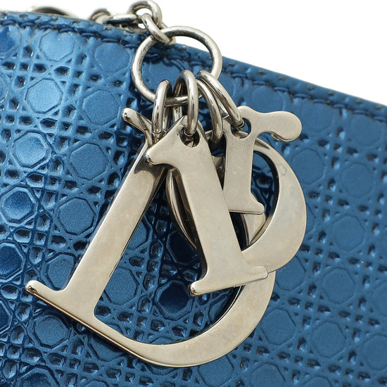 Christian Dior Blue Micro Cannage Lady Dior Convertible Chain Clutch