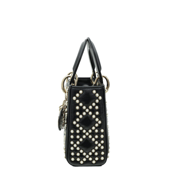 Christian Dior Black Lady Dior Pearls Embroidered Mini Chain Bag