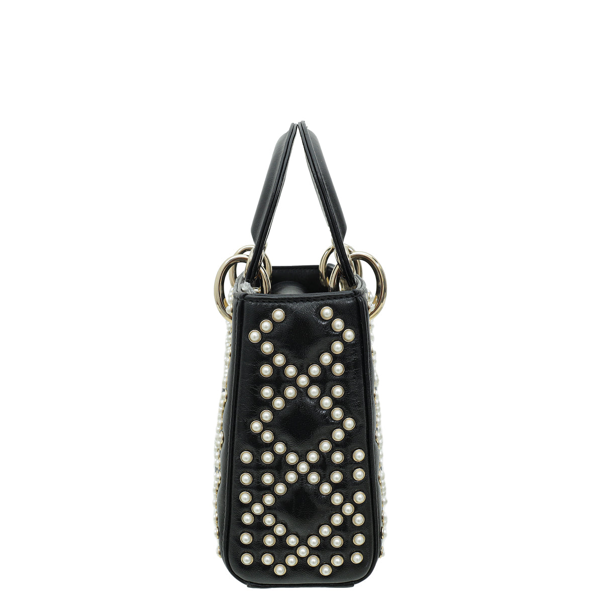 Christian Dior Black Lady Dior Pearls Embroidered Mini Chain Bag