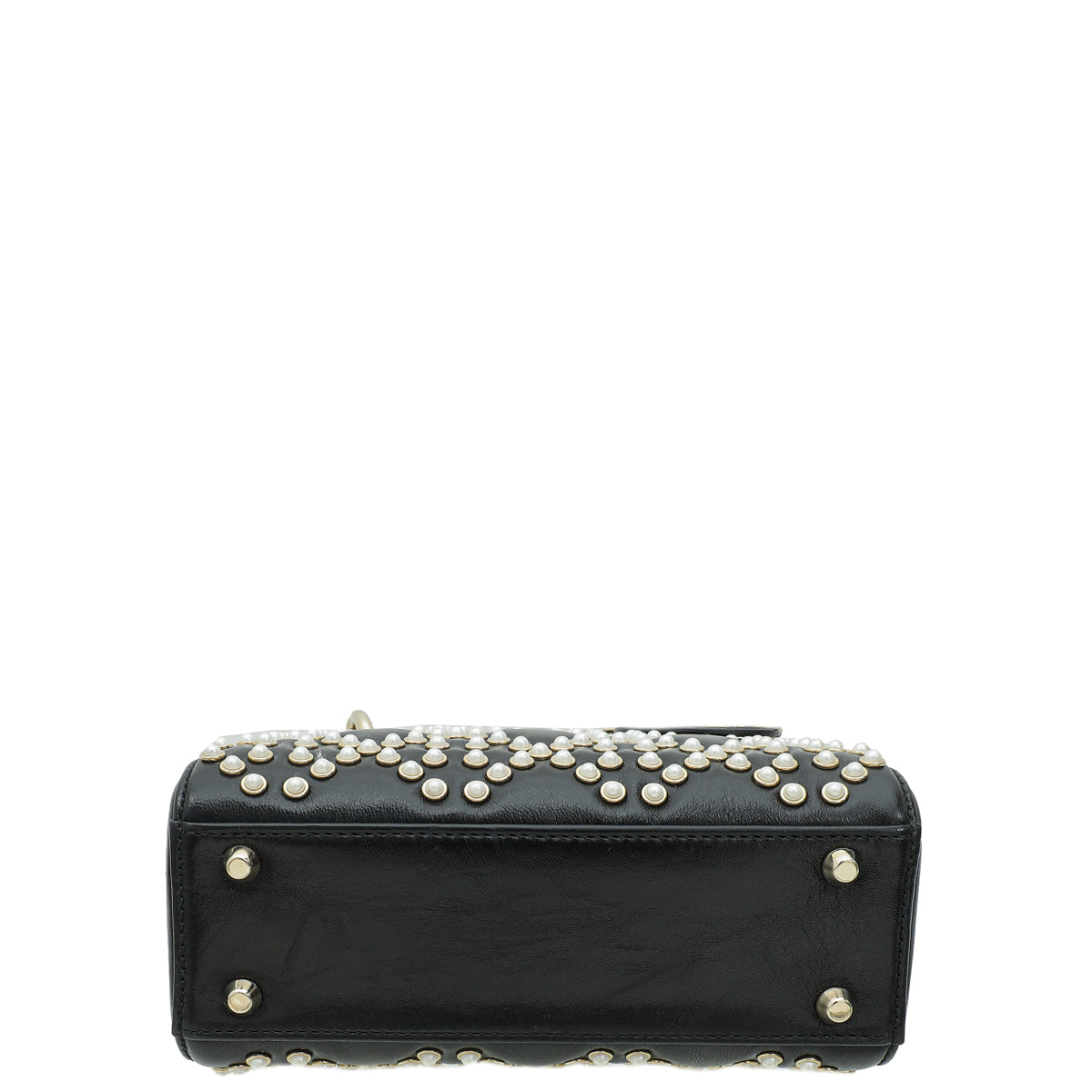 Christian Dior Black Lady Dior Pearls Embroidered Mini Chain Bag