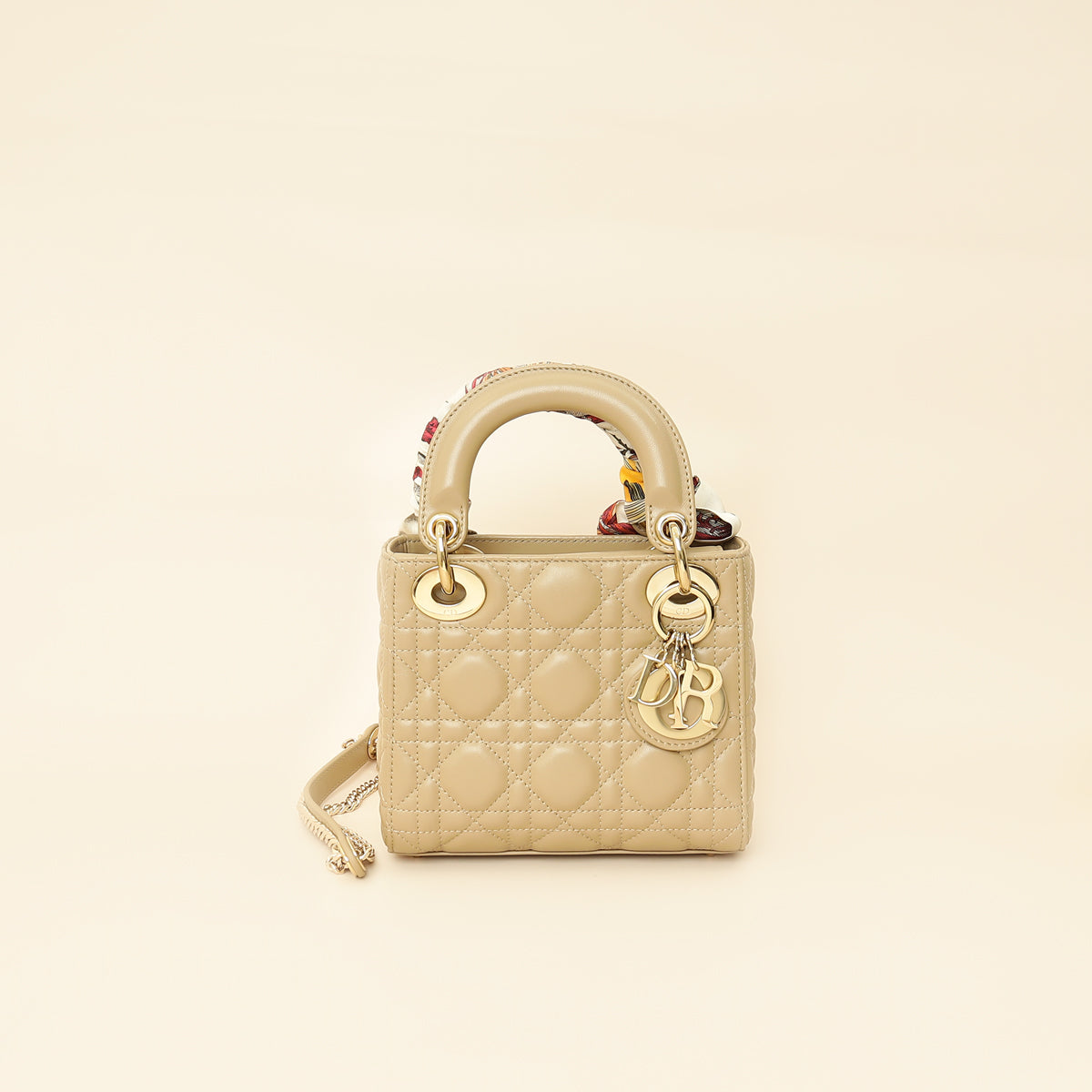 Christian Dior Dark Beige Mini Chain Lady Dior Bag w/ Twilly-Christian Dior-THE CLOSET