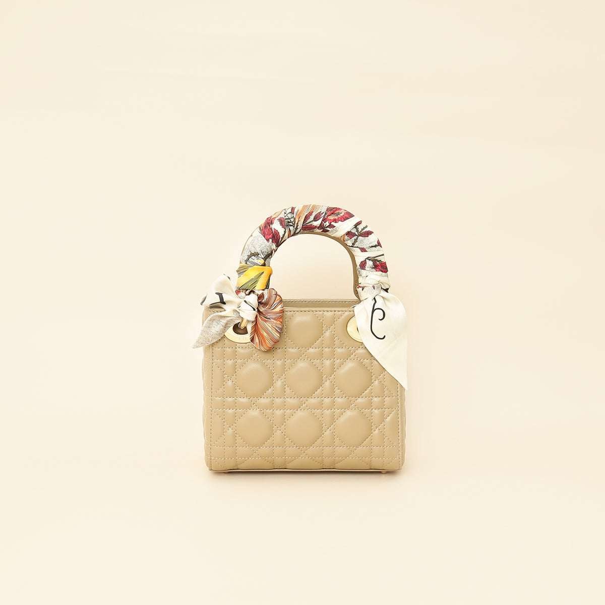 Christian Dior Dark Beige Mini Chain Lady Dior Bag w/ Twilly-Christian Dior-THE CLOSET