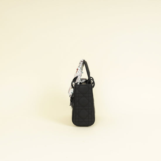 Christian Dior Black Ultramatte Lady Dior Mini Chain Bag w/ Twilly