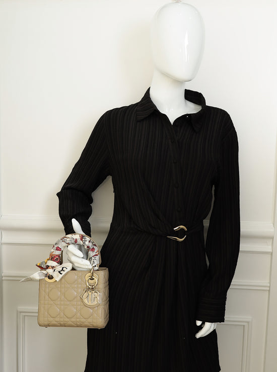 Christian Dior Beige Lady Dior Mini Chain Bag w/ Twilly