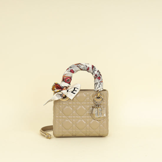 Christian Dior Beige Lady Dior Mini Chain Bag w/ Twilly