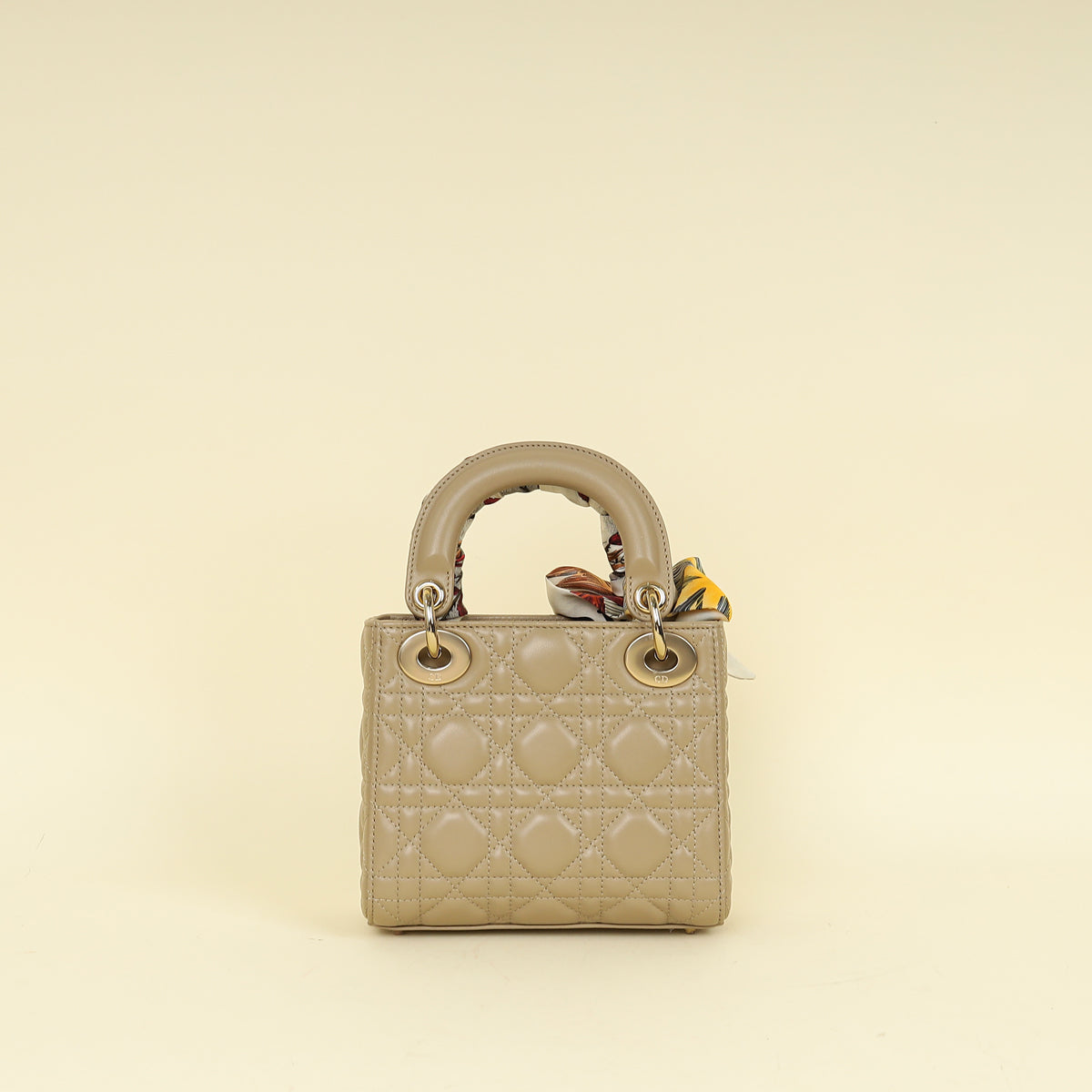 Christian Dior Beige Lady Dior Mini Chain Bag w/ Twilly