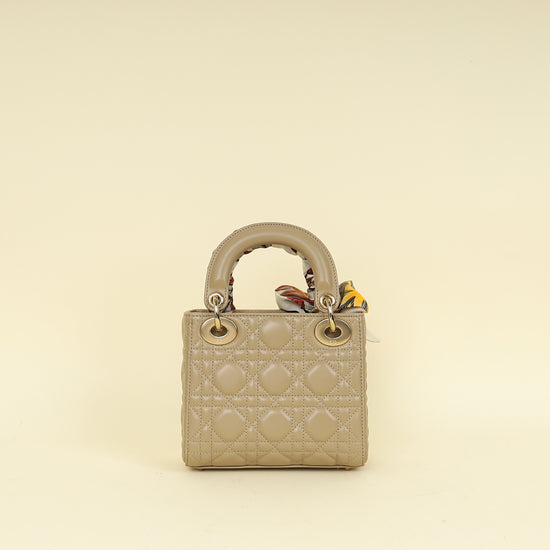 Christian Dior Beige Lady Dior Mini Chain Bag w/ Twilly