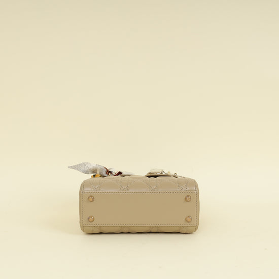 Christian Dior Beige Lady Dior Mini Chain Bag w/ Twilly
