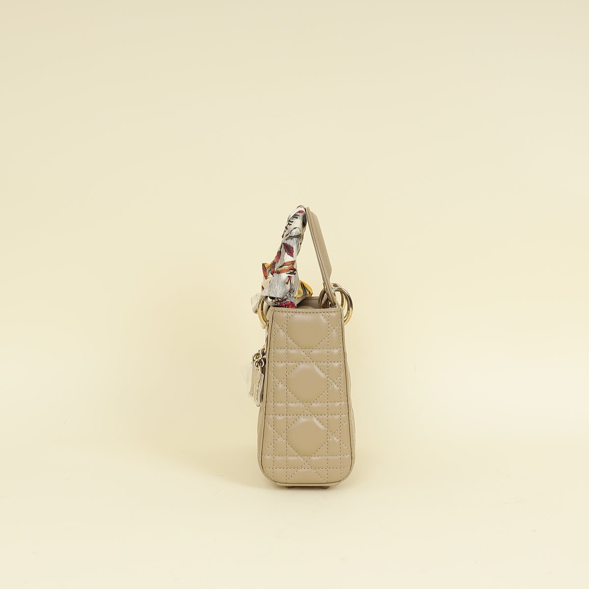 Christian Dior Beige Lady Dior Mini Chain Bag w/ Twilly