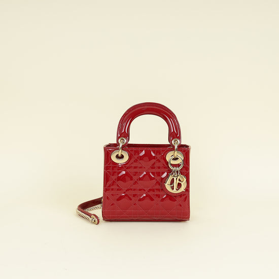 Christian Dior Cherry Red Lady Dior Mini Chain Bag