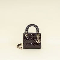 Christian Dior Dark Wine Lady Dior Patent Mini Chain Bag