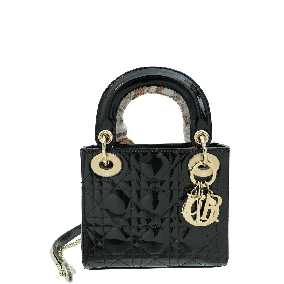 Christian Dior Black Chain Mini Lady Dior Bag W/ Twilly