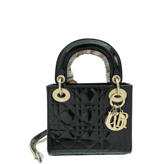 Christian Dior Black Chain Mini Lady Dior Bag W/ Twilly