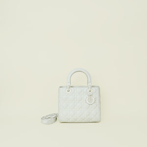 Christian Dior White Ultramatte Flap Lady Dior Medium Bag