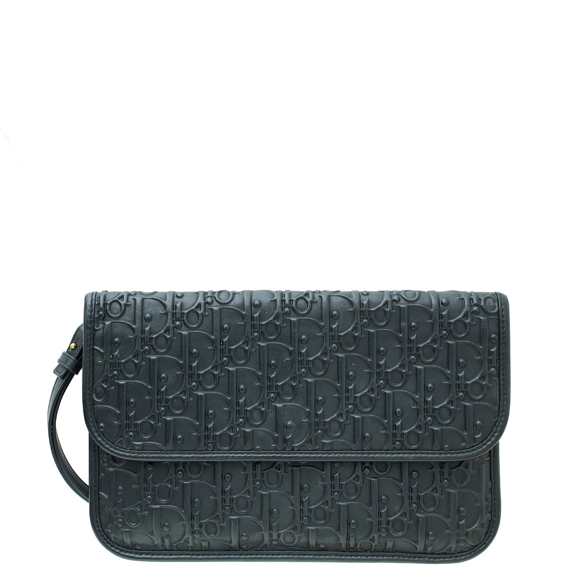Christian Dior Black Oblique Embossed Wristlet Flap Pouch-Christian Dior-THE CLOSET