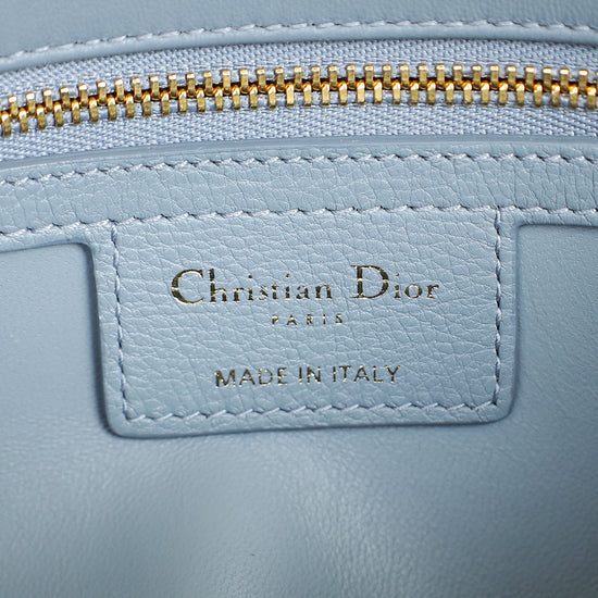 Christian Dior Blue Grey Caro Cannage Small Flap Bag