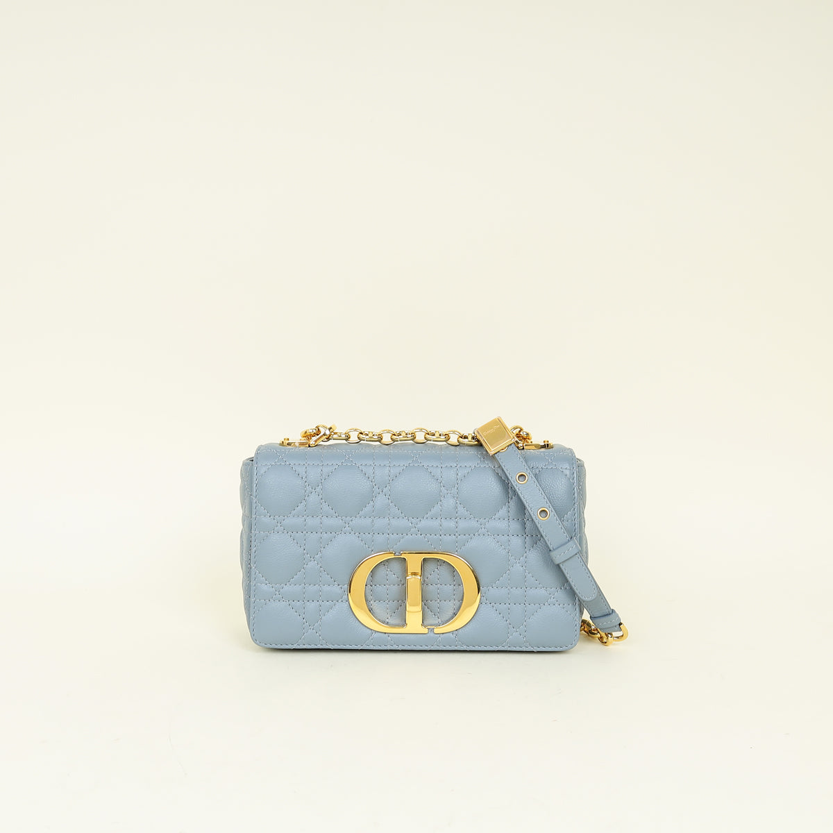 Christian Dior Blue Grey Caro Cannage Small Flap Bag