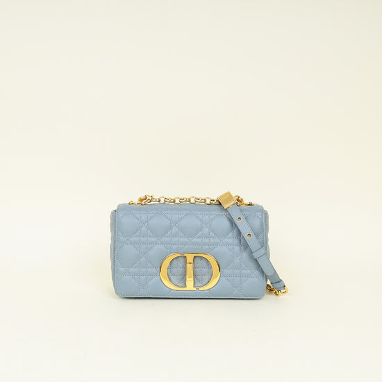 Christian Dior Blue Grey Caro Cannage Small Flap Bag