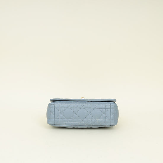 Christian Dior Blue Grey Caro Cannage Small Flap Bag