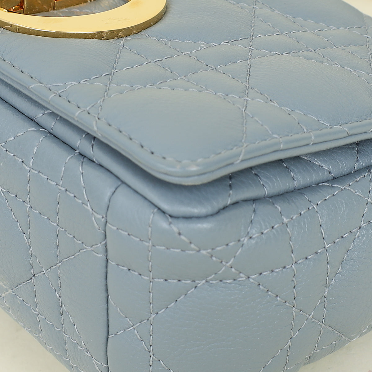 Christian Dior Blue Grey Caro Cannage Small Flap Bag