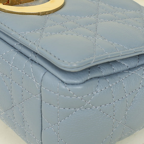 Christian Dior Blue Grey Caro Cannage Small Flap Bag