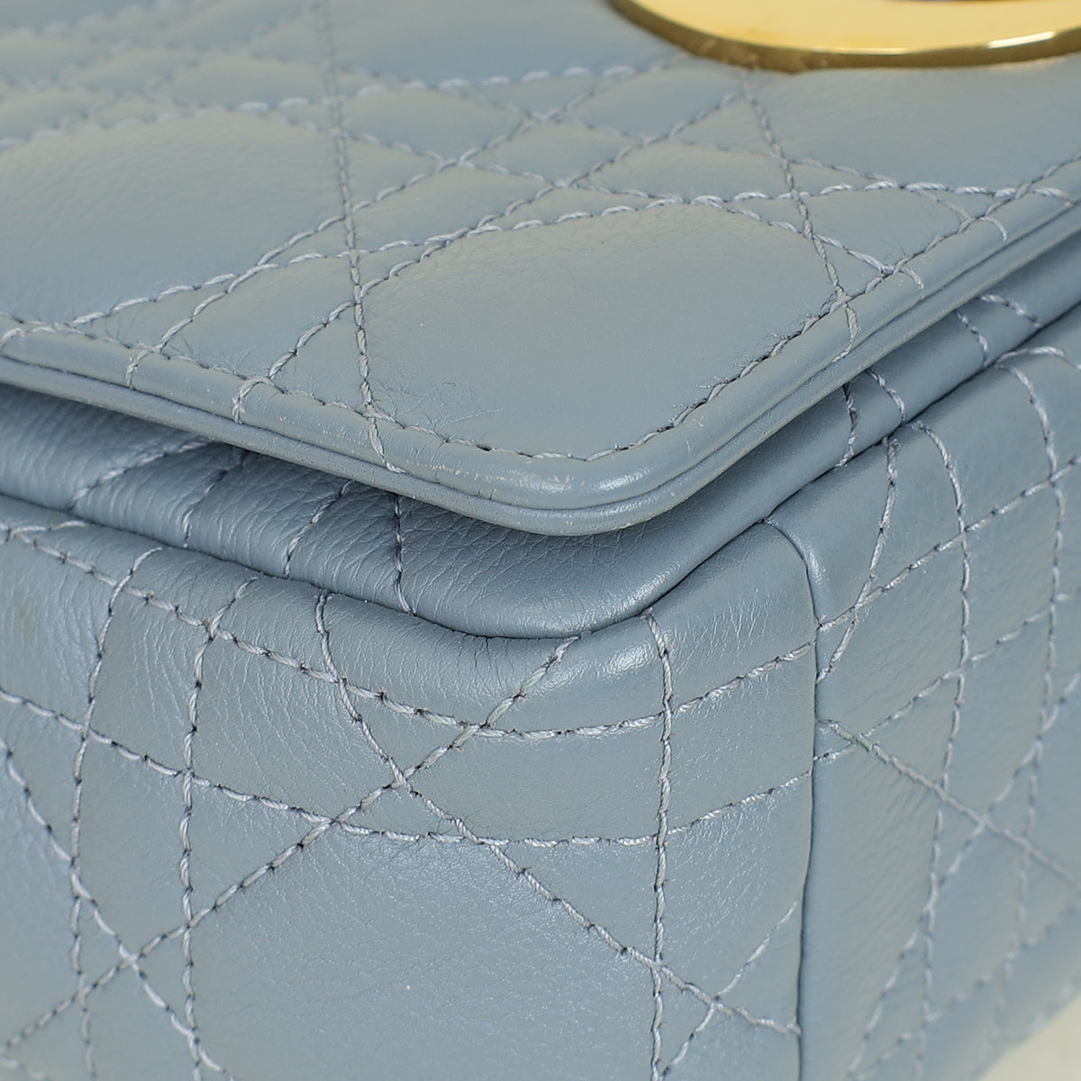 Christian Dior Blue Grey Caro Cannage Small Flap Bag