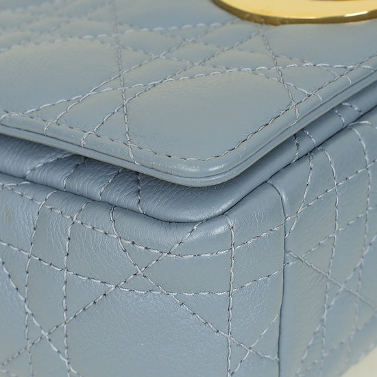 Christian Dior Blue Grey Caro Cannage Small Flap Bag