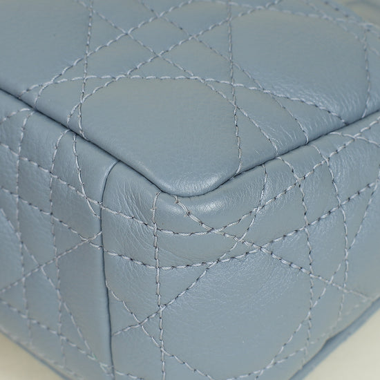 Christian Dior Blue Grey Caro Cannage Small Flap Bag