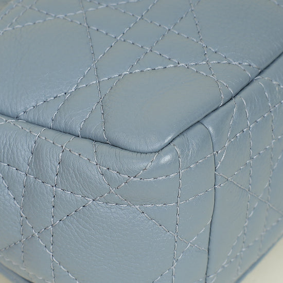 Christian Dior Blue Grey Caro Cannage Small Flap Bag