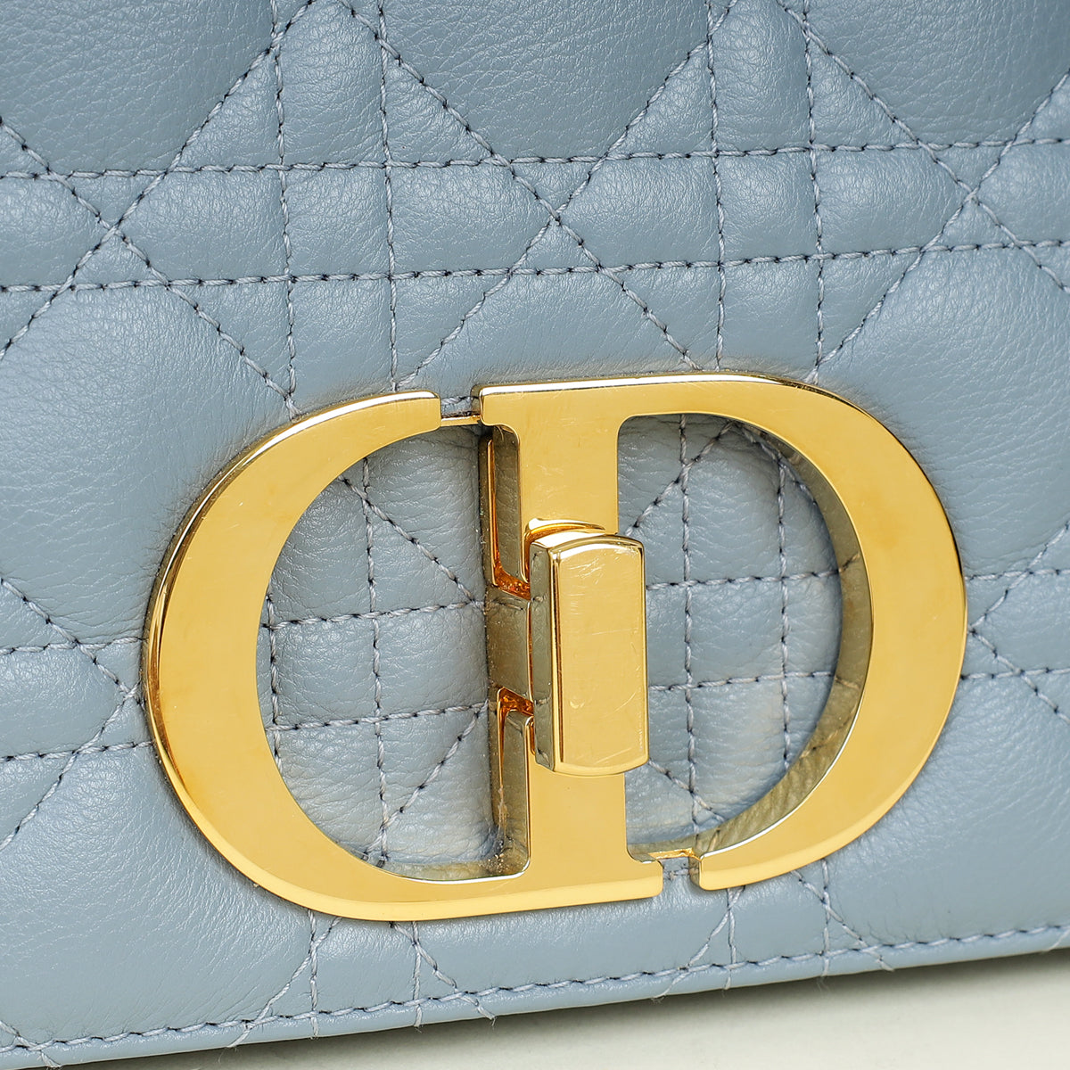 Christian Dior Blue Grey Caro Cannage Small Flap Bag