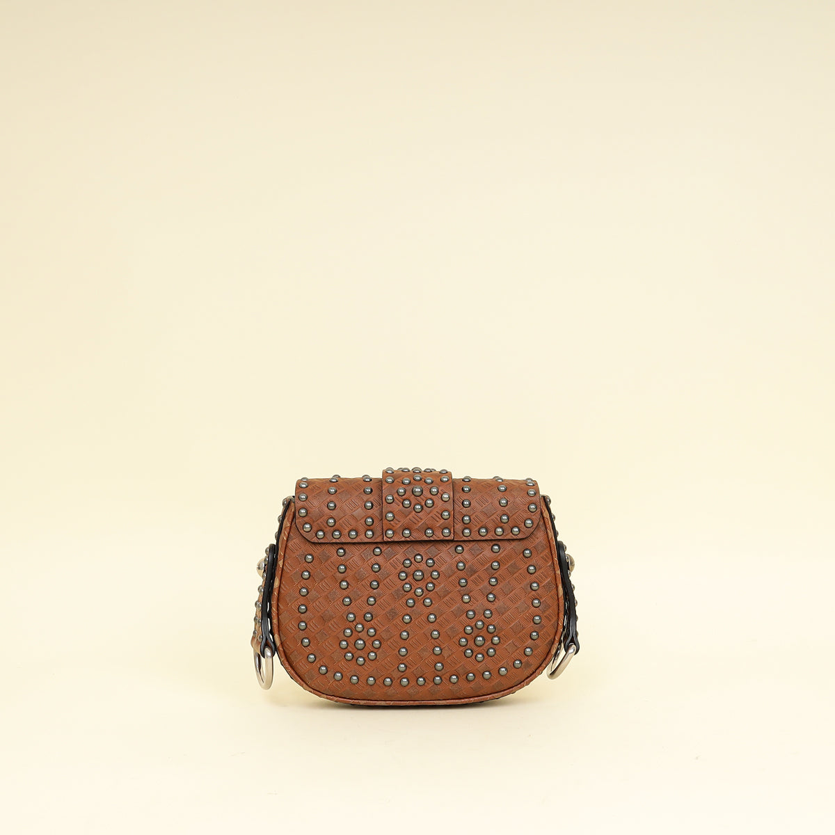 Christian Dior Brown Cannage Embossed Studded D-Fence Saddle Bag-Christian Dior-THE CLOSET